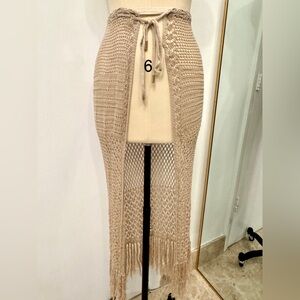 NWT ALTEREDREAMS Beige Crochet Fringe Maxi Skirt Coverup Boho Beach Resort XS
